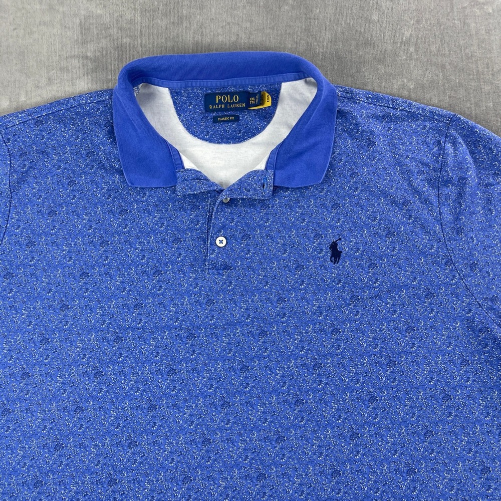 Polo Ralph Lauren Men XXL Blue Floral Polo Shirt Classic Fit Short Sleeve - Picture 2 of 8